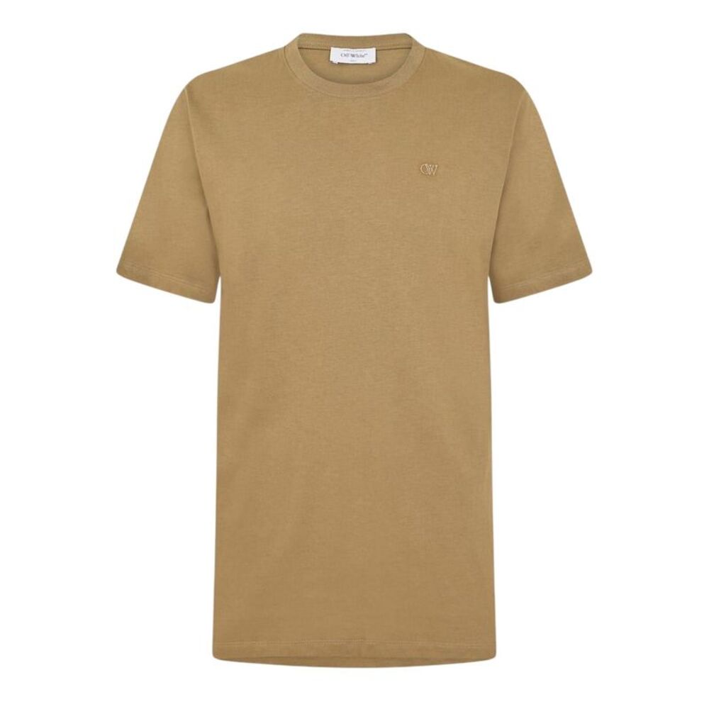 Off-White Mens Logo Cotton Slim T-Shirt / Beige